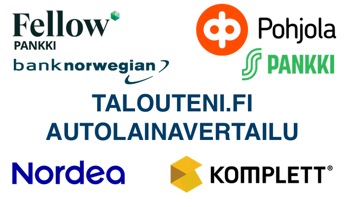 Talouteni.fi autolainavertailun suurimmat pankit ja rahoitusyhtiöt.